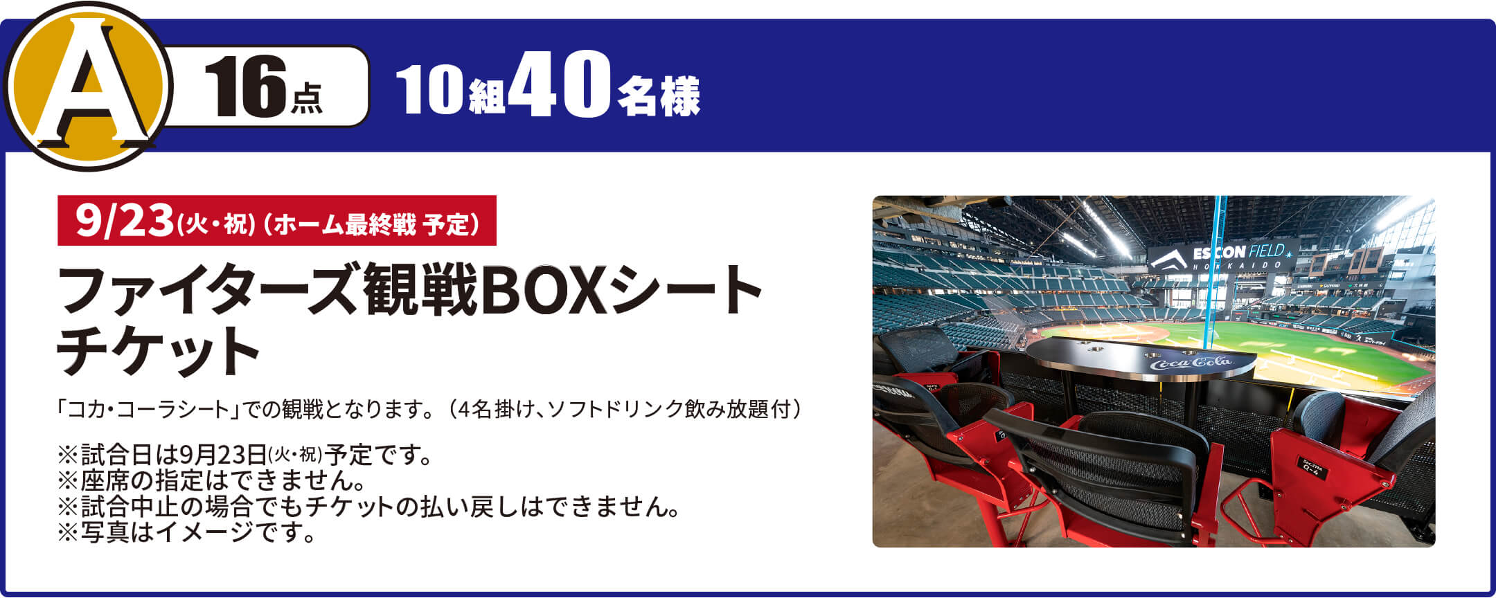 A賞 ファイターズ観戦BOXシートチケット