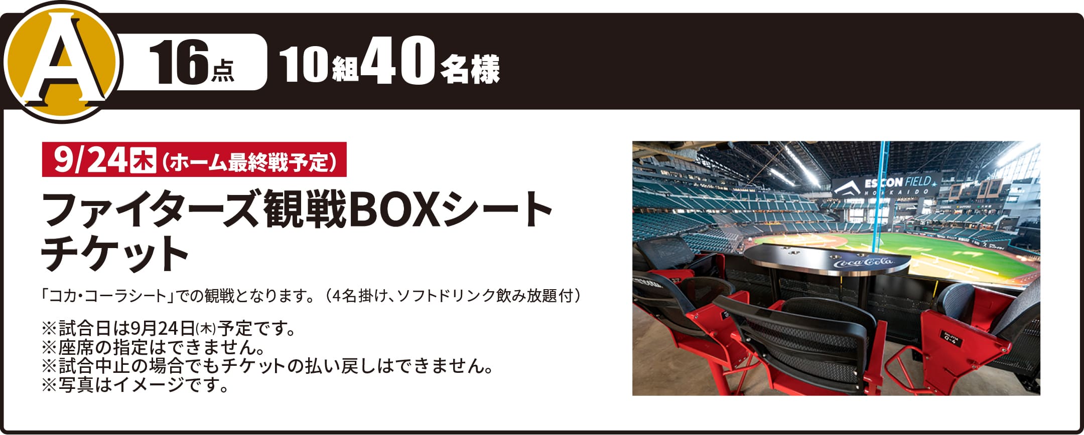 A賞 ファイターズ観戦BOXシートチケット