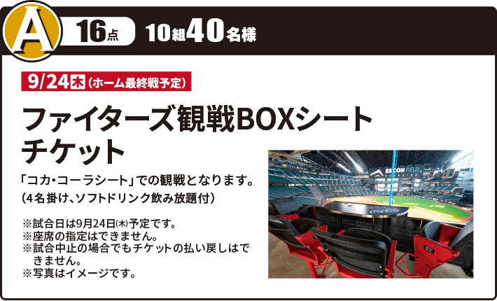 A賞 ファイターズ観戦BOXシートチケット