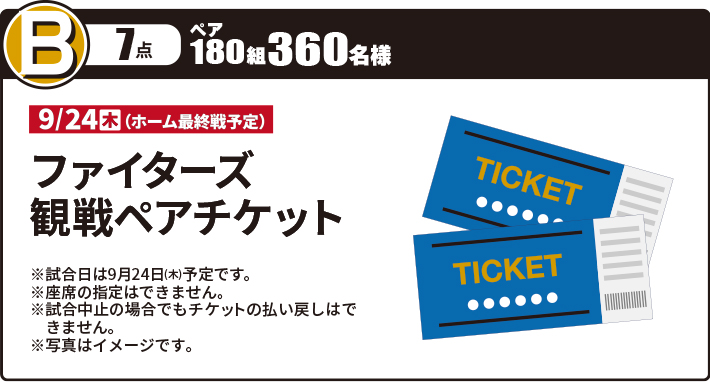 B賞 ファイターズ観戦ペアチケット